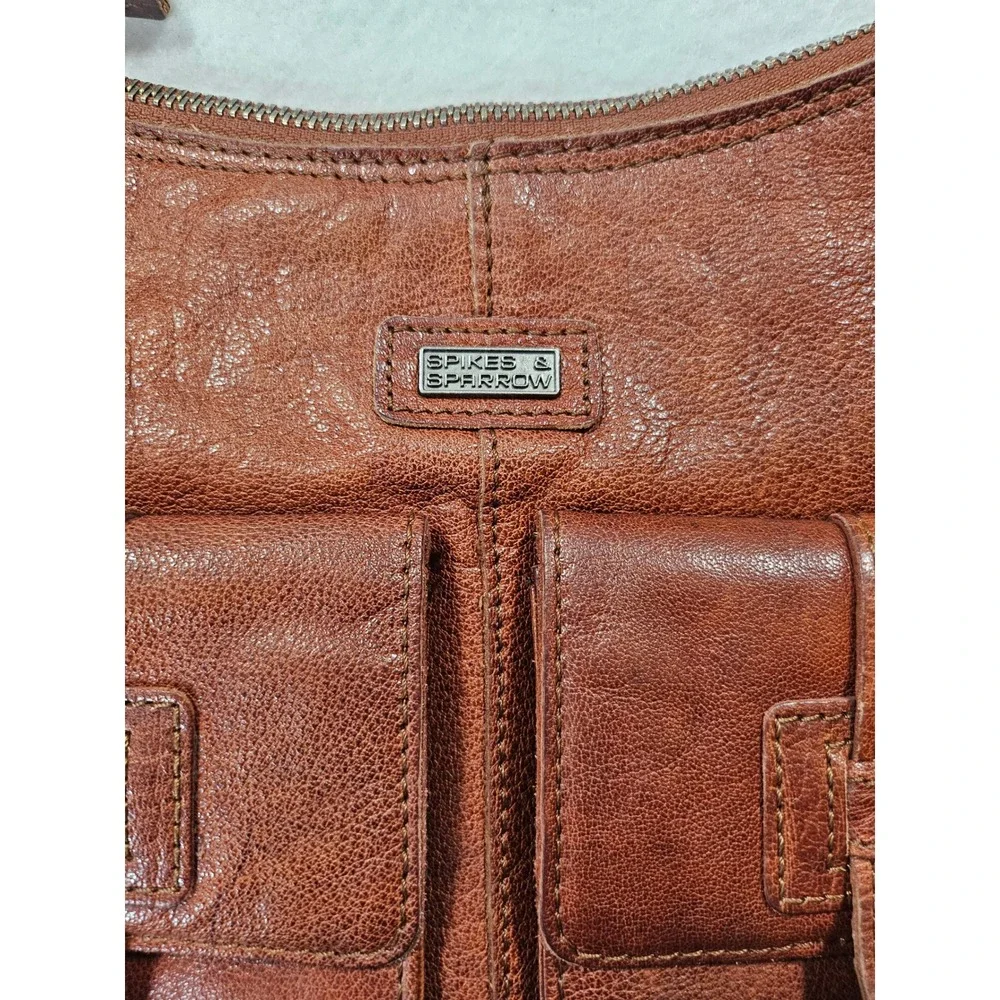Spikes & Sparrow Cognac Brown Leather Crossbody Bag  Messenger Cargo Pockets